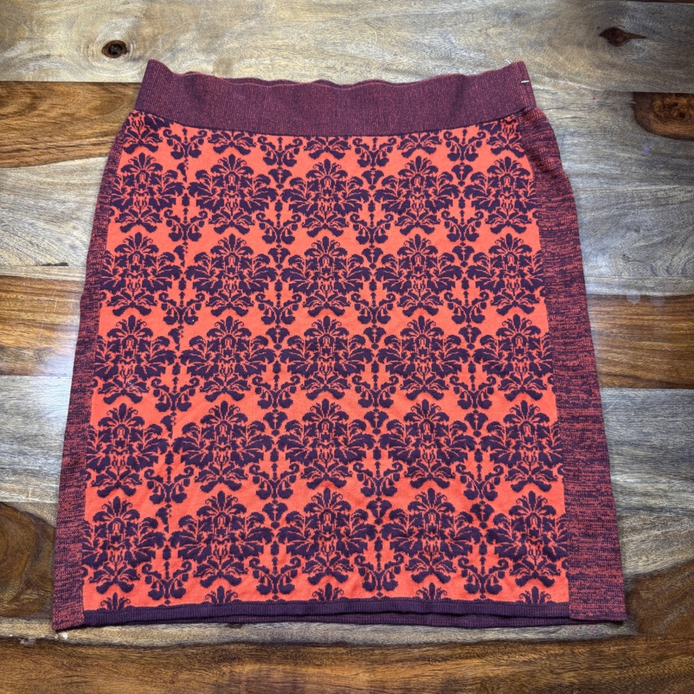 Anthropologie Moth Knit Mini Skirt Womens XL Orange Purple Damascus Stretch